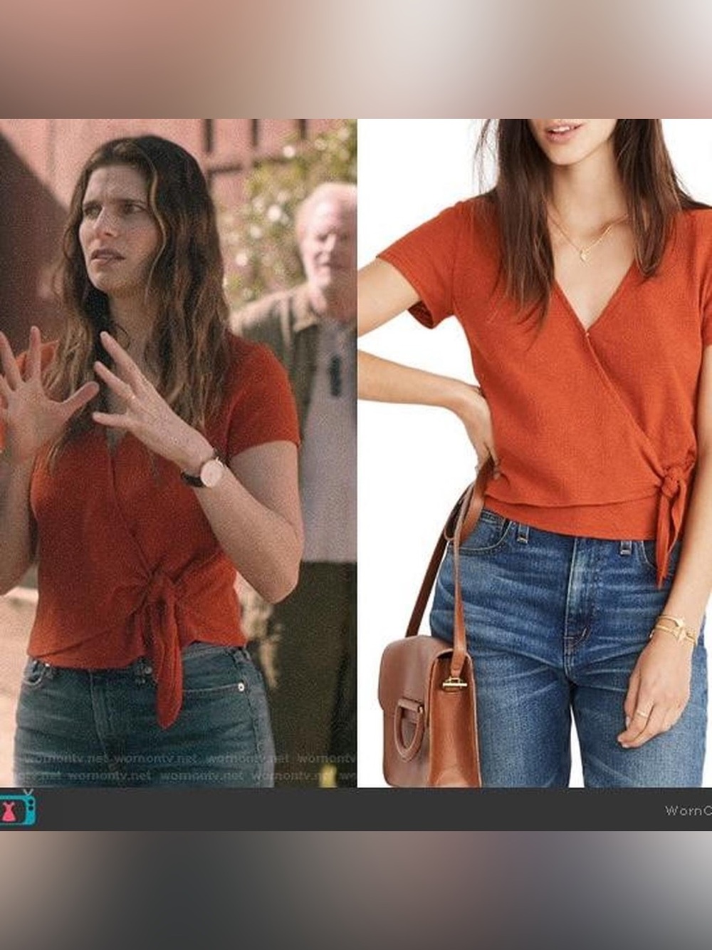 Madewell Short-Sleeve Wrap Top in Rust